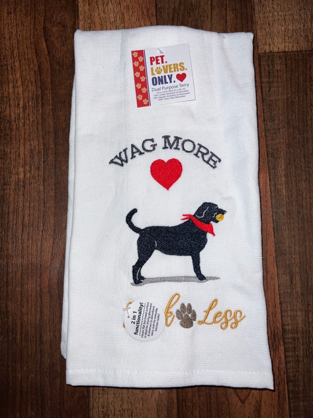 White 'Wag More' Dog Kitchen Towel